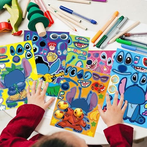 24 Sheets Cute Stickers,Mixed & Matched with 8 Designed Characters(3 of Each) Stickers, Cartoon Party Favors, Gifts for Her (Blue) thumbnail 2