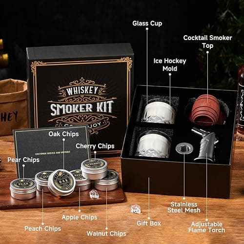 Whiskey Smoker Kit with Torch - 6 Flavors Wood Chips, 2 Glasses, 2 Ice Ball Molds - Cocktail Smoker Infuser Kit, Old Fashioned Drink Smoker Kit, Birthday Bourbon Whiskey Gifts for Men,Dad(NO Butane) thumbnail 9