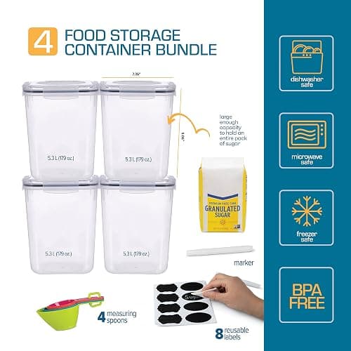 Storeganize Flour Sugar Storage Containers (5.3L/4pk) Great Rice Canisters Sets For The Kitchen pantry, Large Food Storage Containers With Lids Airtight thumbnail 3