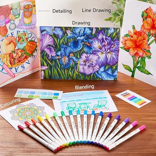 Shuttle Art Dual Tip Brush Marker Pens, 105 Colors Fine and Brush Tip Markers Set in Portable Case with 1 Coloring Book for Kids, Water-based Ink Adult Artist Coloring Calligraphy Journal Doodling thumbnail 7