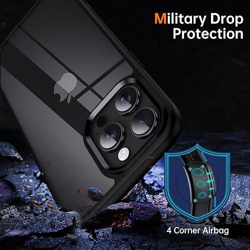 Supdeal Shockproof Clear Case for iPhone 16 Pro, [Camera Control Button] [10FT Military Drop Protection] Hard Clear Back Silicone Edge Four Corner Airbags Phone Cover, 6.3 inch, Black thumbnail 3