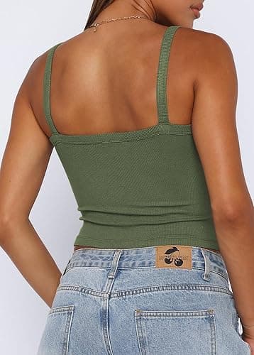 iGENJUN Womens Spaghetti Strap V-Neck Ribbed Tank Tops for Women 2025 Slim Fitted Soft Camisole Basic Layering Shirts thumbnail 2