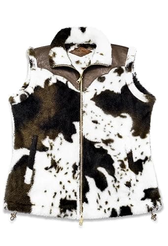 Women's Fuzzy Cow Print Vest Cozy Lightweight Sherpa Fleece Vest for Women Sleeveless Outerwear with Pockets - Image 1
