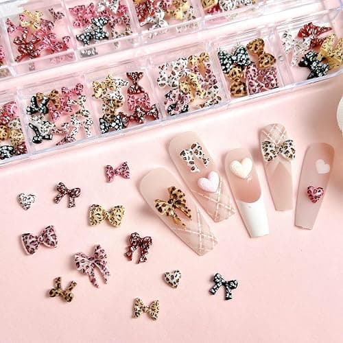 Dermalyx 12 Fächer Box Nageldekoration, Leopard Schleifen Y2K Resin Nail Art DIY Zubehör, Hotfix Strasssteine, Kristalle für Nägel, Rhinestones Set mit Applikator thumbnail 6