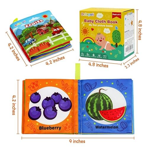 Dr.Rapeti Soft Cloth Books Baby Books Bath Books 6-Pack for Baby Infant Toddler Kids Crinkle Squeaky Washable Chewable Non-Toxic Early Educational Giftable thumbnail 3