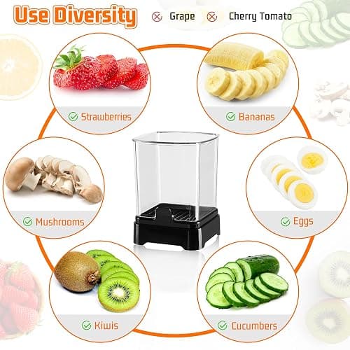 GENGCANG Fruit Slicer Cup for Strawberry, Banana, Hard-Boiled Egg - Detachable Cutter with Push Plate - 304 Stainless Steel Blade - Rapid & Safe Slicing Kitchen Gadget for Quick Meal Prep (Black) thumbnail 8