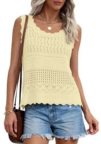 PRETTYGARDEN Womens Crochet Tank Tops 2026 Summer Spring Sleeveless Tops Cute Sweater Vest Trendy Boho Beach Vacation Clothes - Image 1