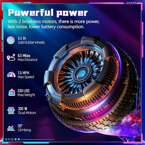 SISIGAD Hoverboard for Kids Ages 6-12, with Built-in Bluetooth Speaker and 6.5" Colorful Lights Wheels, Safety Certified Self Balancing Scooter Gift for Kids - K02-Starry Purple thumbnail 3