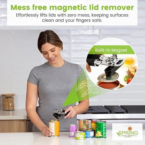 Spring Chef Stainless Steel Can Opener - Manual with Soft Grip Handles, Easy Turn, Heavy Duty Hand Can Openers for Seniors with Smooth Edge - Magnetic Lid Remover - Black thumbnail 5