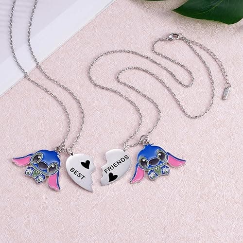 Best Friend Stitch Necklace Friendship Matching Heart Necklace for 2 Lilo and Stitch Stuff Jewelry for Friends BFF Bestie thumbnail 4