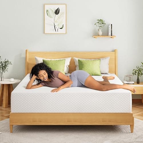 EGOHOME 10 Inch Queen Mattress, Memory Foam Mattress in a Box with Cooling Green Tea Gel, Relieve Pressure with Medium Firm Support, CertiPUR-US Certified, 80''L x 60''W, White - Image 1