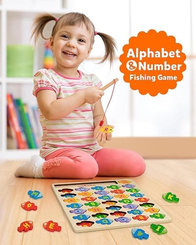 Coogam Magnetic Alphabet Numbers Fishing Game, Wooden ABC Letter Numbers Color Matching Puzzle Fine Motor Montessori Educational Toy for Preschool 3 4 5 Year Old Toddlers thumbnail 2