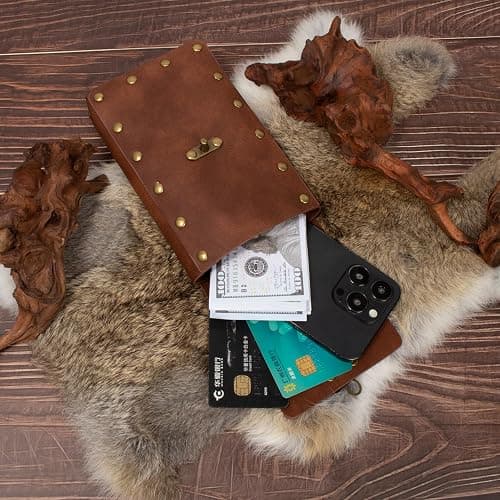 Renaissance Belt Pouch Coin Purse Skirt Hike Set Medieval Festival Costume Halloween Accessories Casual Fanny Pack Waist Bag (2Pouch-Brown) thumbnail 3