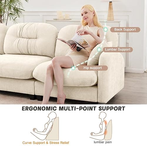 YESER 74" Modular Sectional Sofa Cloud Couch, L Shaped Couch with Movable Ottoman, Modern Loveseat Deep Seat Sectional Couches for Living Room, Comfy Chenille Sofa Modular Couches for Bedroom,Beige thumbnail 5
