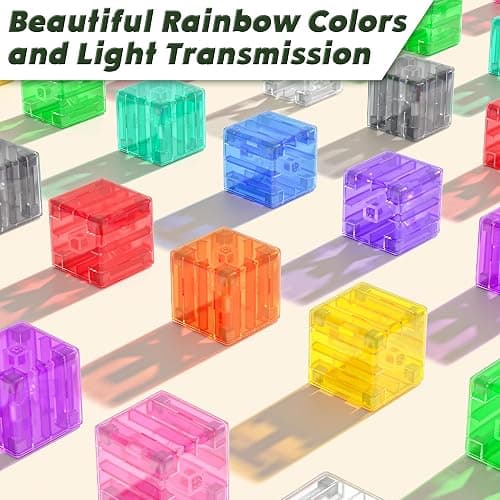 Magnetic Blocks Building Toys - Transparent Rainbow Magnetic Cubes Set, Outdoor Sensory Autism STEM Toys Gifts for Kids Aged 3+ Year Old Boys & Girls thumbnail 2