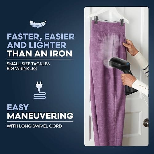 Conair Handheld Garment Steamer for Clothes, Compact Fabric Steamer for Home or Travel, Quick 30-Second Heat-Up, 10-Minute Continuous Steam, Includes Bristle Brush & Delicates Bonnet, Black, GS81 thumbnail 4