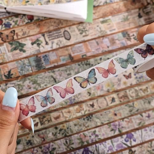 42 Rolls Vintage Washi Tape Set, Delicate Butterfly & Lush Floral Botanical Themed Writable Decorative Tapes with Retro Elements for Scrapbooking, Junk Journal Supplies, Bullet Journaling 5-25mm Wide thumbnail 8