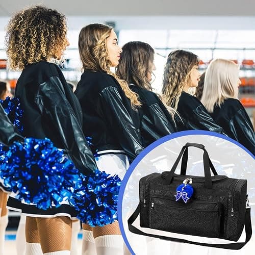 Aliceset Glitter Cheer Duffel Bag with Bow Keychain Cheerleading Ballet Dance Bag Gym Gear Sport Cheerleaders Gift Cheer Comp Day Competition Must Haves(Black) thumbnail 5