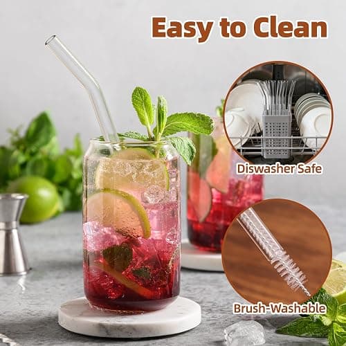 Antner 12 Pack Reusable Glass Straw, 8.5" x 10MM Bent Clear Glass Drinking Straws for Hot & Cold Drinks, 2 Cleaning Brushes Included thumbnail 5