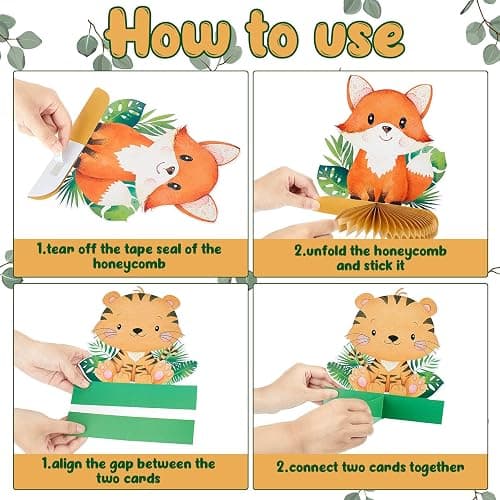 Gueevin 10 Pcs Safari Honeycomb Centerpieces for Baby Shower & Birthday Party Decorations, Jungle Animal Table Centerpieces Set(Cute Animals) thumbnail 3