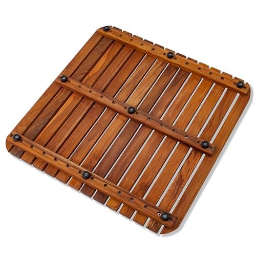 Nordic Style Premium Teak Shower + Bath Mat for Indoor + Outdoor Use | Non-Slip Wooden Platform for Spa, Sauna, Shower, Pool, Bath, Hot Tub | Flooring Decor and Protector (Oiled Finish, 19.6" x 19.6") thumbnail 5