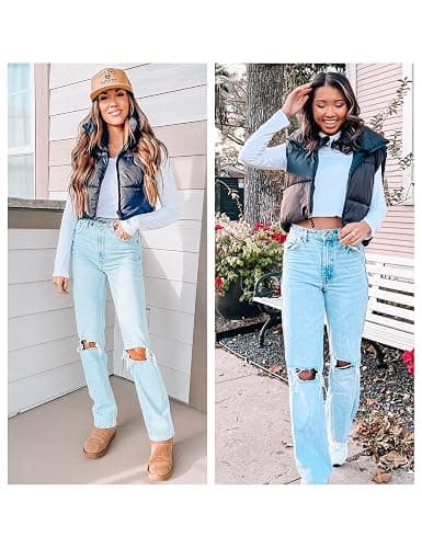 UANEO Cropped Puffer Vest Women Zip Up Stand Collar Sleeveless Padded Crop Puffy Vests thumbnail 2