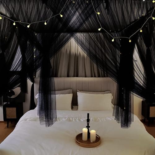 Vpory Canopy Bed Curtains - 4 Corners Post Bed Canopy Curtains for Girls & Adults, Bed Princess Bed Canopy Mosquito Net Bedroom Decoration Accessories - Black, Twin Size thumbnail 2