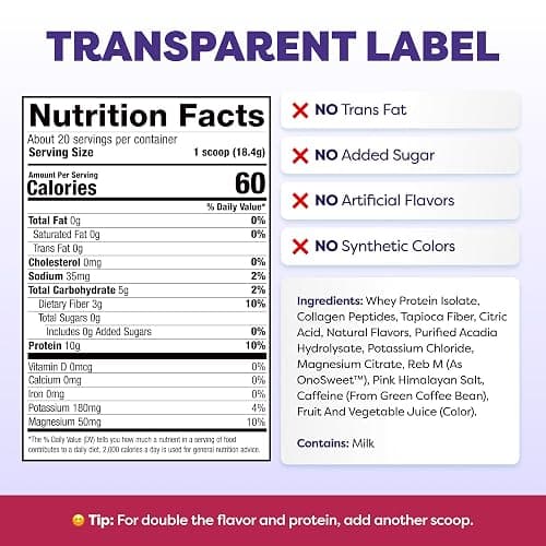 Javvy Clear Protein Powder with Clear Whey Protein, Raspberry Watermelon | 10g Whey Protein & Collagen Peptides, Electrolyte Powder, Natural Flavors, 0g Sugar, 3g Fiber, 45mg Caffeine thumbnail 5