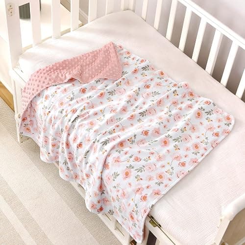 DaysU Silky Micro Soft Plush Baby Blankets for Girls with Print Floral Pattern and Soothing Raised Dots, Double Layer Bed Throws for Baby Crib, Blossom, Pink, 30x40 Inches thumbnail 2