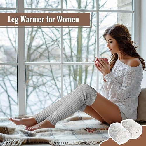 Pleneal Leg Warmers for Women - Leg Warmers 80s Ribbed Knitted Long Socks for Yoga Party Sports Fashion Accessories thumbnail 5