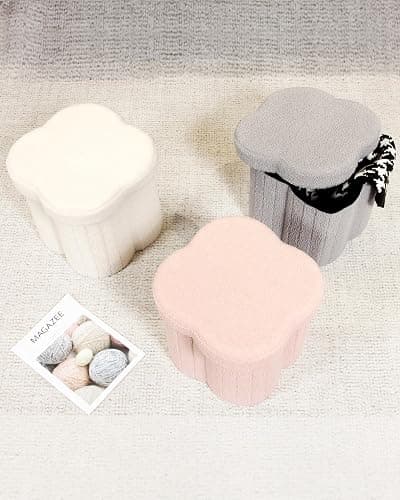 B FSOBEIIALEO Storage Ottoman Cube, Flowers Shaped Ottomans with Storage Foot Stool Footrest for Lving Room, Boucle Ottoman Seat for Dorm Room,Faux Teddy Fur, Cream White 12.6"x12.6"x12.6" - White - Flower 12.6" thumbnail 8