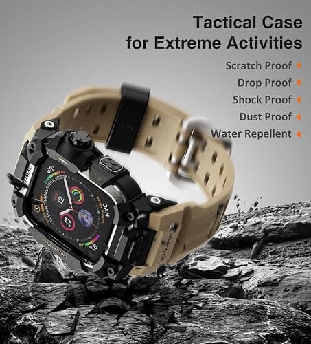 ULTIMAL Rugged Case with Band for Apple Watch 44mm,Compatible with Apple Watch Series SE 3/SE 2/SE Generation/6/5/4, Military Grade Shockproof Bumper Cover for iWatch Tactical Band Men (44mm,Desert Yellow) thumbnail 6