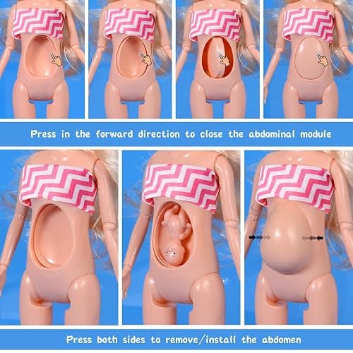 Family Dolls Set of 7 People Include Pregnant Mom Dad 4 Kids, a Small Baby in Mommy's Tummy,a Puppy Dog and a Little Horse, Doll Playsets and Accessories for 3-12 Years Old Toddlers Gift thumbnail 5