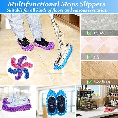 3 Pairs Shoes Cover Duster, Reusable Mop Slippers, Microfiber Dust Mops, Multi Purpose Floor Cleaning Shoes, Feather Duster for Bathroom, Office, Kitchen, House Polishing Cleaning thumbnail 5