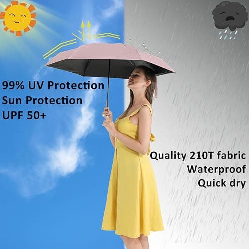 BAODINI Small UV Protection Travel Umbrella Compact for Rain and Sun UPF 50+ Windproof Portable 42 inch Umbrella for Women and Men thumbnail 2