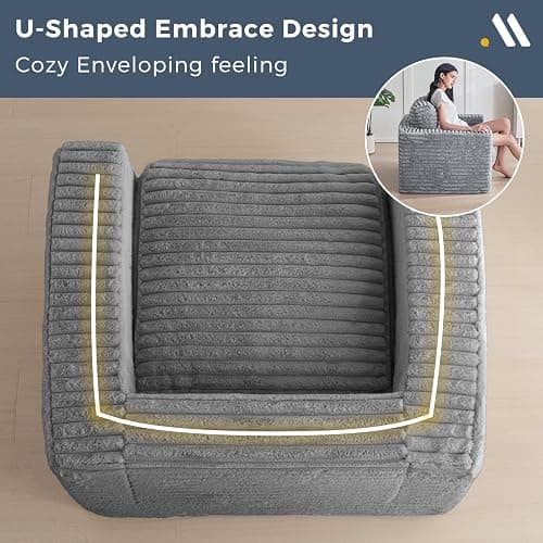 MAXYOYO Bean Bag Chair for Adults, Upholstered Floor Sofa with Pillows and Armrests, Bean Bag Sofa Plush Chair Couch for Bedroom Living Room, Dark Grey thumbnail 9