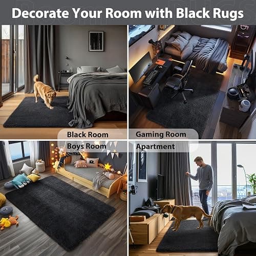 Ophanie Black Area Rugs for Bedroom Living Room, 4x6 Fluffy Fuzzy Shag Shaggy Carpet Soft Plush Furry Bedside Rug, Indoor Floor Rug for Kids Girls Boys Home Decor Aesthetic, Dorm Nursery thumbnail 7