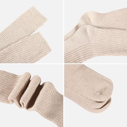 COZYOFFI Womens Slouch Long Socks: 4 Pairs Boot Socks Pairs with Sneakers - Knit Ribbed Fabric thumbnail 4