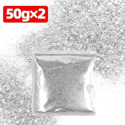 Zeeorymn 100g Argent paillettes poudre - Main DIY visage paillettes poudre pour manucure, visage, carte, artisanat, carte de voeux (Argent) thumbnail 3