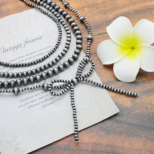 4pcs Western Navajo Pearl Stackble Necklace Jewelry For Women Beaded Chain Bow Pendant Boho Handmade Long Layered Country Concert Necklace Set thumbnail 3