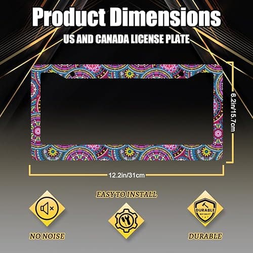 Purple Mandala License Plate Frame Hippie Boho License Plate Holder Stainless Steel Front and Rear Car Tags Auto Parts Funny License Plate Decoration with Screws for Men Women s 12.2"x 6.2" - Boho Purple Mandala Printed thumbnail 2