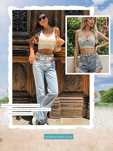 FIORETTO Metal Waist Chain Link Belt for Women Western Cowgirl Boho Turquoise Belts for Dress Jeans Country Concert Outfit - Gold-95 - Fit Waist up to 42" thumbnail 3