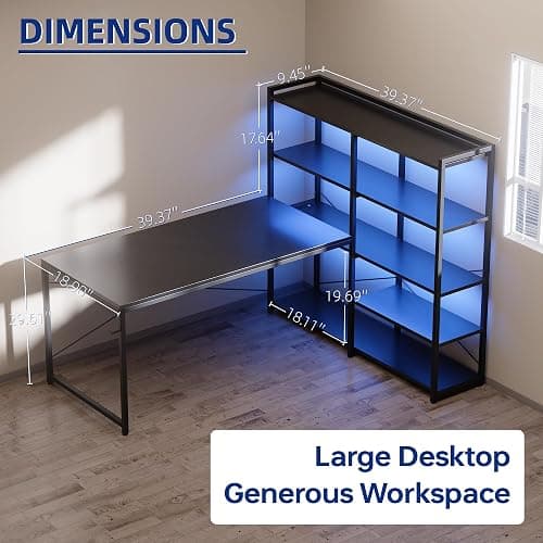 Pamray 49 Inch L Shaped Gaming Computer Desk with Shelves and Storage | Compact Reversible Design with LED Lights & Power Outlets, Suitable for Home Office Bedroom Small Spaces and Dorm Study Work thumbnail 6