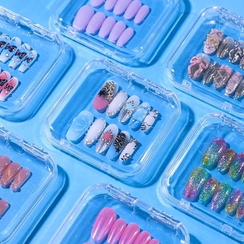 Raisetip 16 Pcs Acrylic Press on Nail Storage Box with Adhesive Double Sided Tape, Press on Nails Packaging Fake Nail Storages Case for Fake Nail Storage Nail Display Nail Salon thumbnail 6