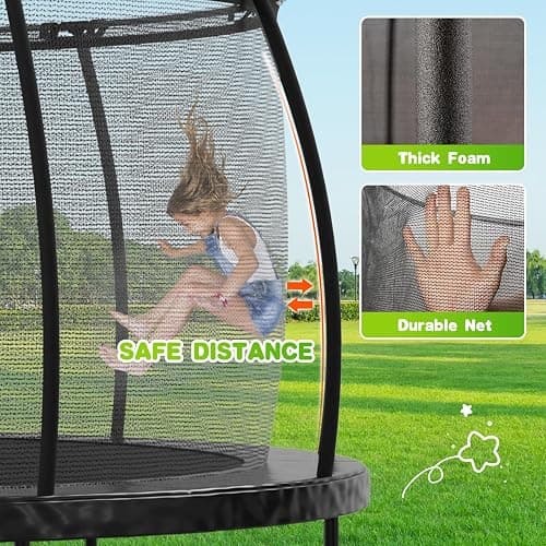 Trampoline 10FT 12FT 14FT with Enclosure and Ladder, ASTM Approved Recreational Trampolines for Kid and Adult, Outdoor Trampolines with Socks, Dart Board, Basketball Hoop for Trampoline Black thumbnail 3