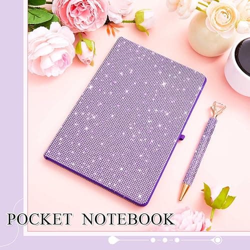 Resholder Purple A5 Rhinestone Notebook & Pen Set Bling Diary for Girls | Hard Cover Glitter Journal for Women, Sparkly Desk Accessories Gift for Women, Cute Classroom Supplies for Back to School thumbnail 8