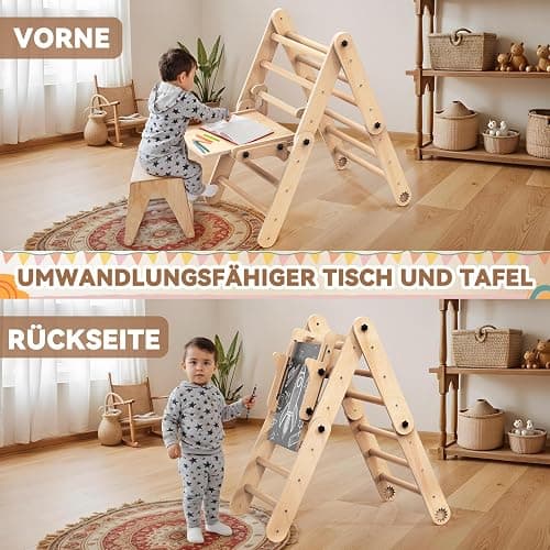 Woodure 7-in-1 Montessori Klettergerüst Indoor Set, Verformbares Kletterdreieck mit Rutsche & Kletterbogen, Hölzernes Pikler Dreieck zum Baby Klettern, Klettergerüst Montessori Spielzeug ab 1-6 Jahre thumbnail 6