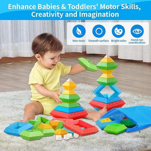 Hieoby Montessori Toys for 1 2 3 4 Year Old Boys Girls Toddlers Preschool Learning Activities 30Pcs Building Blocks Stacking Educational Toys STEM Sensory Gifts for Kids Age 1-2 2-4 thumbnail 2