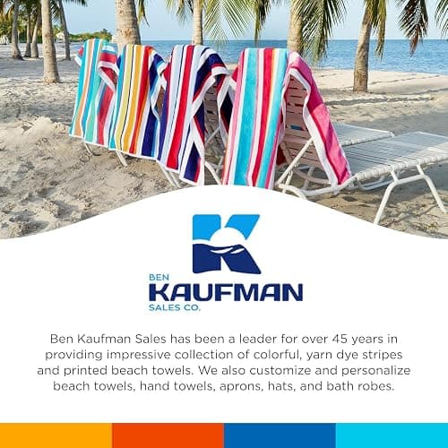 Ben Kaufman Joey Velour Colored Classic Multi-Color Stripe Beach & Pool Towel - Large Cotton Towel - Soft & Absorbant - Assorted Colors - 32” x 62” - 4 Pack thumbnail 8