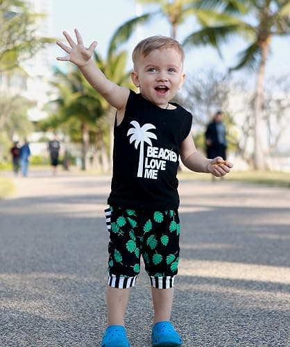 YOUNGER TREE Toddler Baby boy summer clothes Beaches Love Me Sleeveless Vest Tops+Shorts Kid Casual outfits - 6-12 Months - Green thumbnail 2